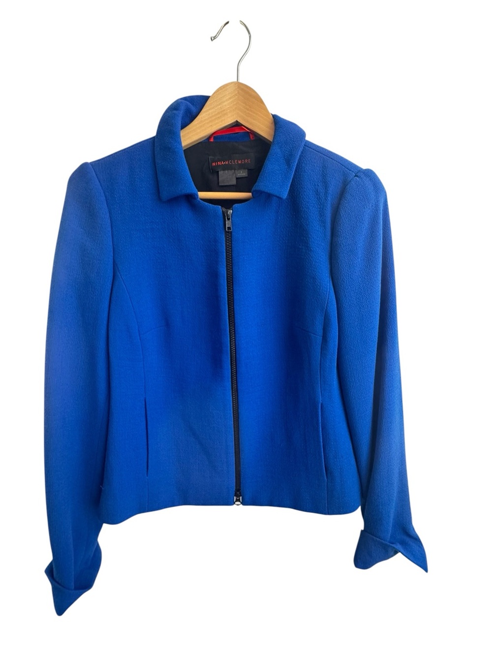 Nina Mclemore Wool Silk Lined Full Zip Metro Flip Cuff Jacket Size 6